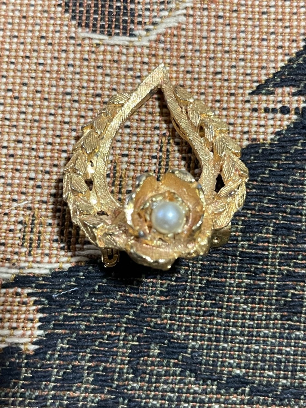 Gold Laurels with Floral Pearl Accent Brooch
